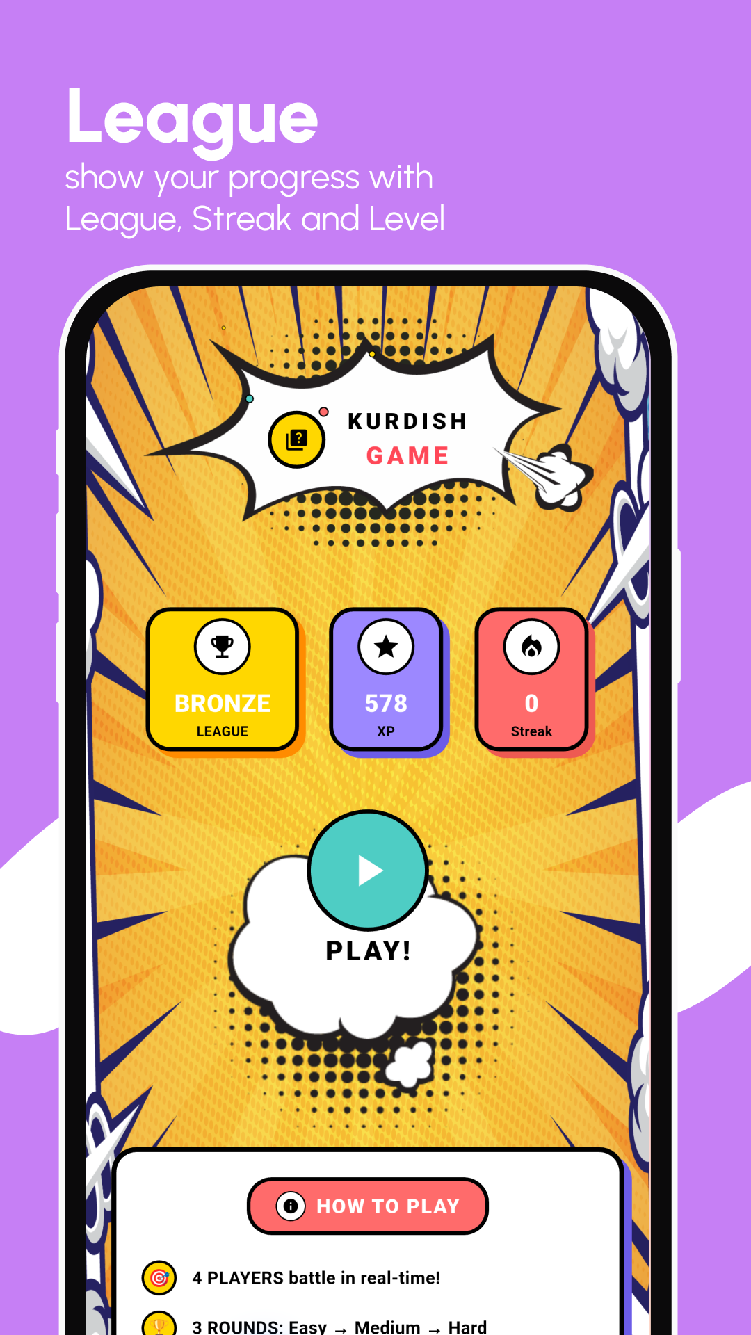The Kurdish Game showing league, XP and streak